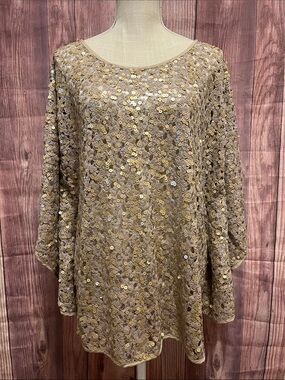 Chico's L/XL Taupe Sequin Poncho